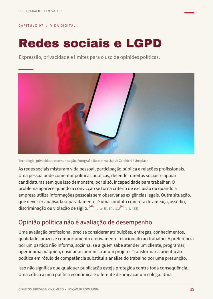 Página do e-book sobre redes sociais e LGPD